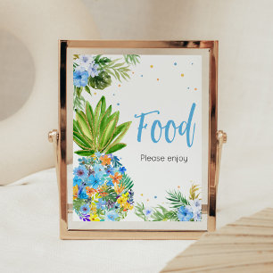 Floral Blue Pineapple Baby Shower Food Poster