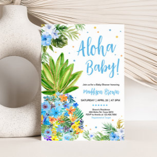 Floral Blue Pineapple Baby Shower Invitation