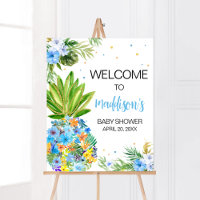 Floral Blue Pineapple Baby Shower Welcome