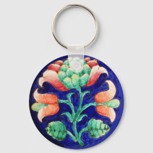 FLORAL , blue pink green Key Ring
