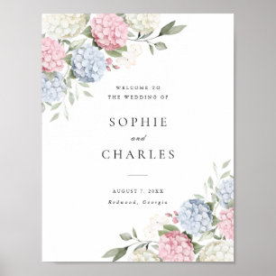 Floral Blue & Pink Hydrangea Wedding Welcome Poster