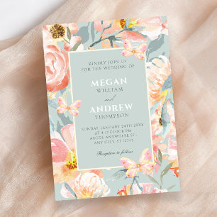 Floral Blue pink pastel wedding Invitation