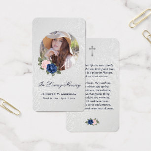 Floral Blue Pink Photo Memorial Funeral Prayer