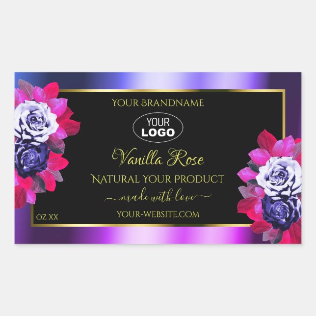 Floral Blue Pink Purple Black Product Labels Logo (Front)