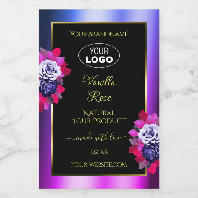 Floral Blue Pink Purple Black Product Labels Logo (Single Label)