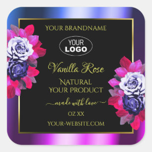 Floral Blue Pink Purple Black Product Labels Logo