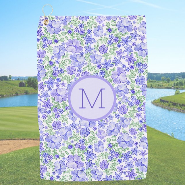 Floral Blue Preppy Custom Initial Ladies Golf Towel (Creator Uploaded)
