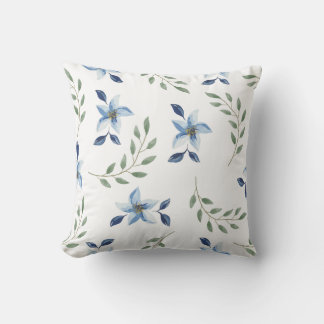 floral blue print pattern seamless  throw pillow