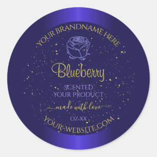 Floral Blue Product Labels Soft Gold Glitter Rose