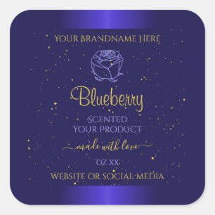 Floral Blue Product Labels Soft Gold Glitter Rose 