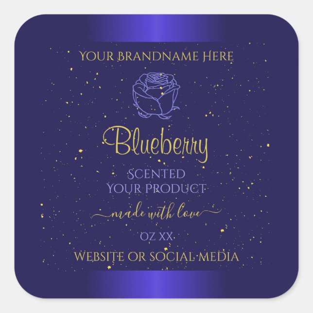 Floral Blue Product Labels Soft Gold Glitter Rose  (Front)