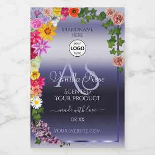 Floral Blue Product Packaging Labels Monogram Logo