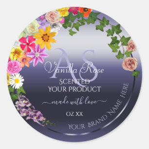 Floral Blue Product Packaging Labels with Monogram
