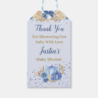 Floral Blue Pumpkin Baby Shower Gift Tags