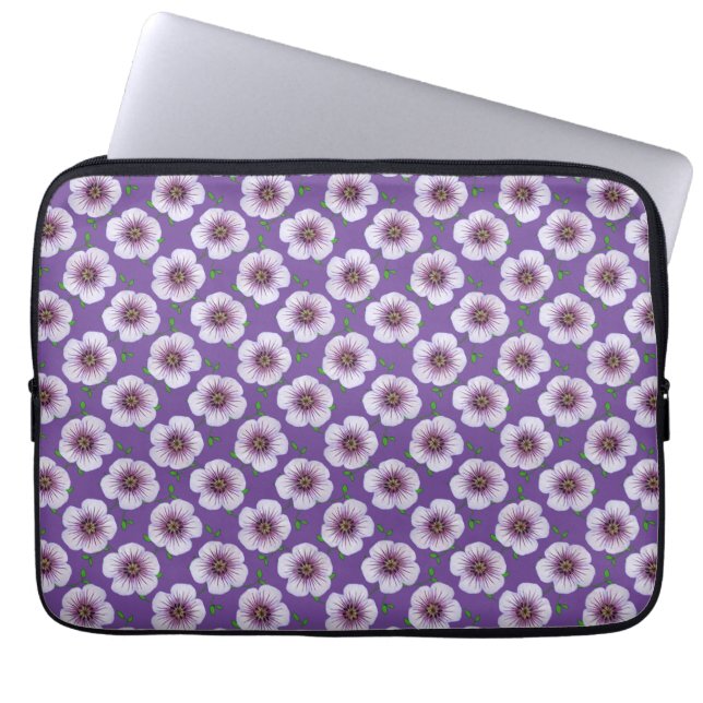 Floral Blue Purple Geranium on any Colour Laptop Sleeve (Front)