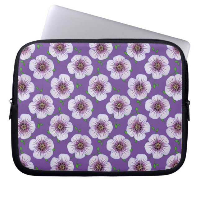 Floral Blue Purple Geranium on any Colour Laptop Sleeve (Front)