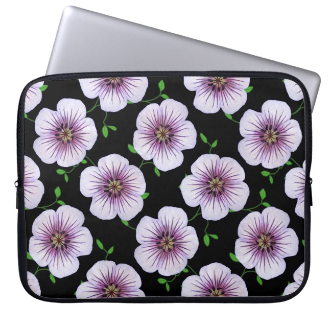 Floral Blue Purple Geranium on any Colour Laptop Sleeve (Front)
