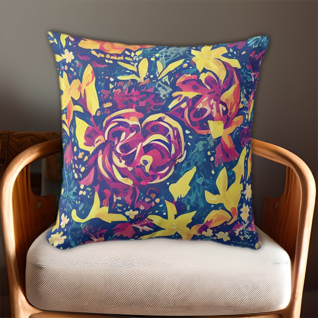 Floral Blue Purple Yellow Pattern Cushion (Creator Uploaded)