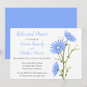 Floral Blue Rehearsal Dinner Daisy Flower Wedding Invitation