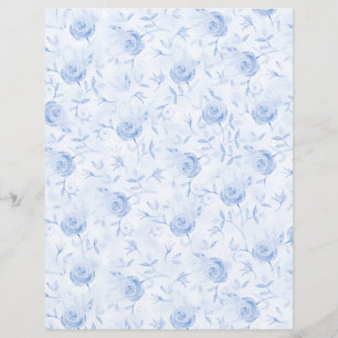 Floral Blue Roses Damask Scrapbook Paper
