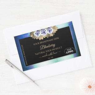 Floral Blue Roses Marble Product Labels Logo Black