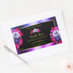 Floral Blue Roses Pink Purple Black Product Labels
