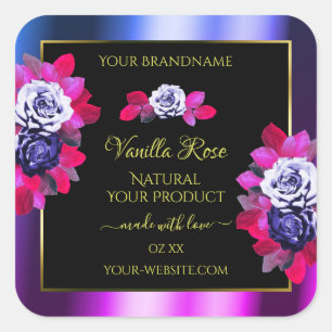 Floral Blue Roses Pink Purple Black Product Labels