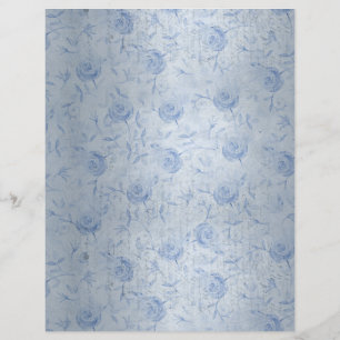 Floral Blue Roses Silver Shimmer Chic