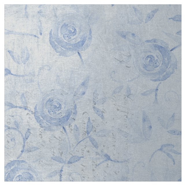 Floral Blue Roses Silver Shimmer Chic Fabric (Close Up)