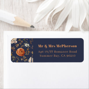 Floral Blue Rust Wedding Return Address Labels