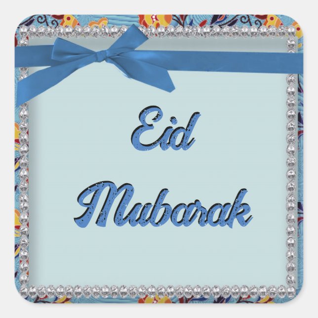 Floral Blue Scrapbook Style Eid Mubarak Sticker (Front)