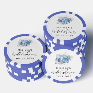 Floral Blue Silver Bridal Shower Favour Poker Chips