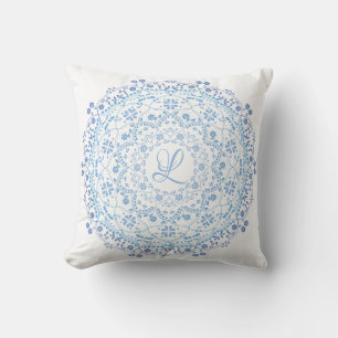 Floral Blue Simple Mandala Circle Minimalist Cushion