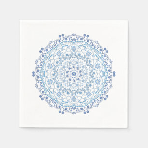 Floral Blue Simple Mandala Circle Minimalist Napkin