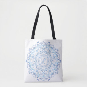 Floral Blue Simple Mandala Circle Minimalist Tote Bag