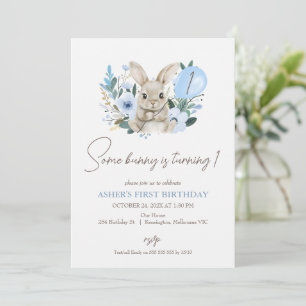 Floral Blue Some Bunny Is Turning One 1st Birthday Invitation