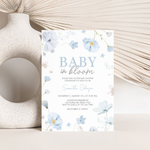 Floral Blue Spring Baby in Bloom Baby Shower Invitation