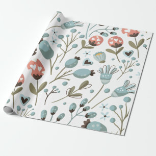 Floral Blue Spring Pattern Wedding Wrapping Paper