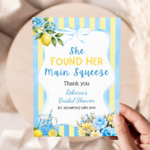 Floral Blue Stripe Main Squeeze Bridal Shower Thank You Card