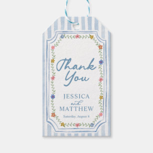 Floral Blue Stripes Wedding Gift Tags