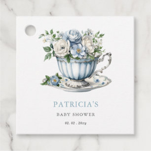 Floral Blue Tea Party Boy Baby Shower  Favour Tags