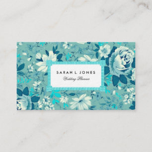 Floral Blue Teal Roses Business Calling Card