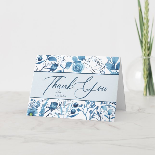 Floral Blue Thank You Cards (Front)