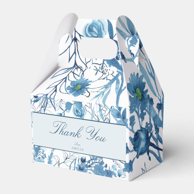 Floral Blue Thank You  Favour Box (Front Side)