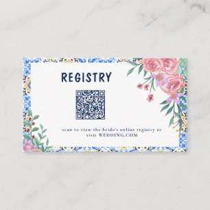 Floral Blue Tile Bridal Shower Enclosure Card
