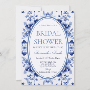 Floral Blue Toile De Jouy Bridal Shower Invitation