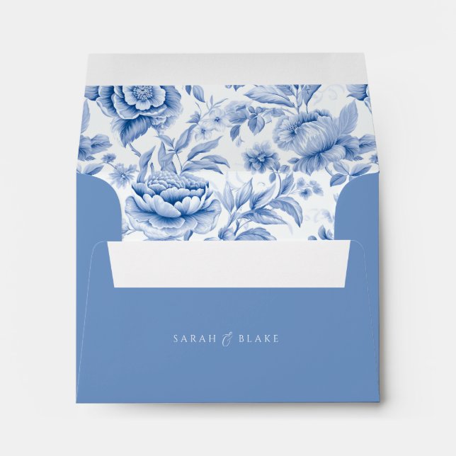 Floral Blue Toile Self Addressed Reply Envelope (Back (Bottom))