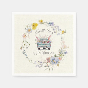 Floral Blue Truck Baby Boy in Bloom Paper Napkins