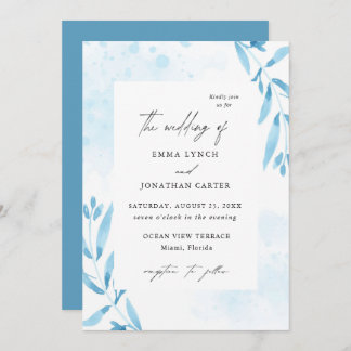 Floral Blue Watercolor Chic Wedding Invitation