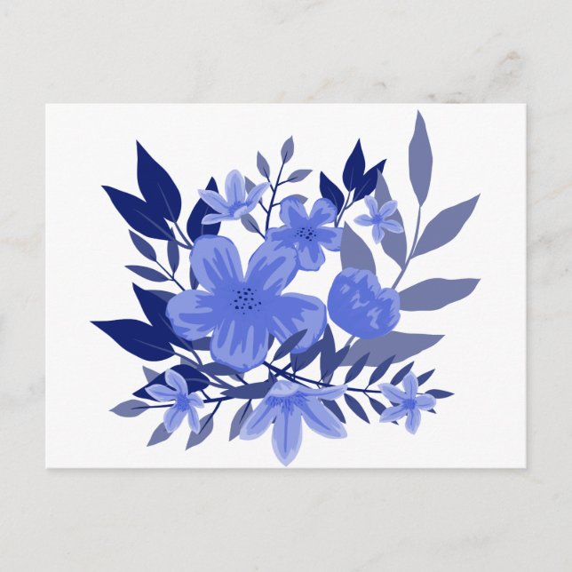 Floral Blue Watercolor Flowers Postcard (Front)